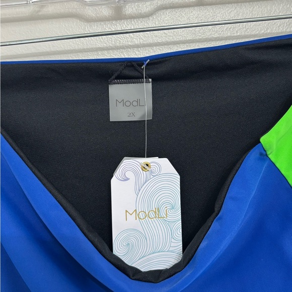 NWT Modli High Rise Bikini Bottoms in Blue with Green Stripe - Size 2X - Picture 4 of 7